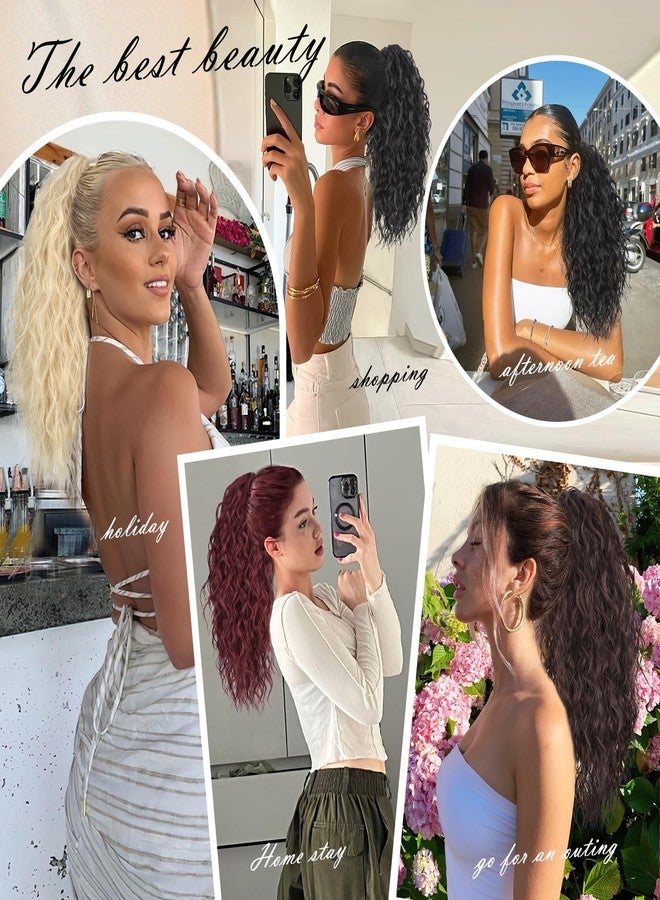 Stamped Glorious Ponytail Extension 18" Curly Wavy Pony Tail Claw Multi Layered Clip on Ponytail Extension Fluffy Natural Looking Synthetic Hair Piece for Women(Brown with Blonde Highlights) - Image 5